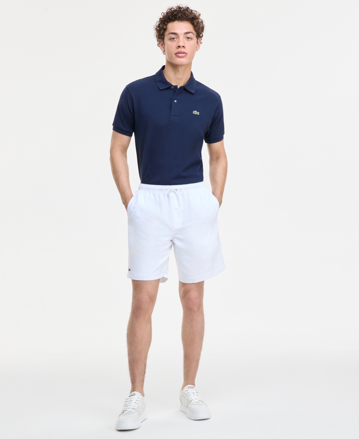 Lacoste Men's Diamante-print 8" Sport Drawstring Shorts In 001 - White
