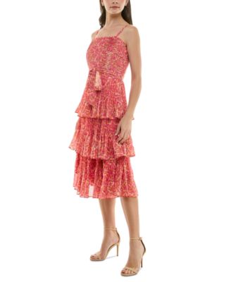 Women's Printed Pleated Tiered Midi Dress