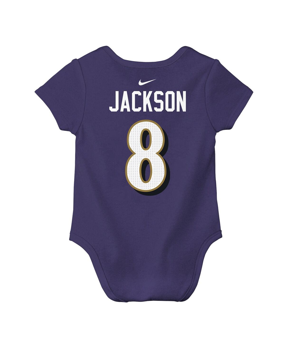 NIKE BABY BOYS AND GIRLS LAMAR JACKSON PURPLE BALTIMORE RAVENS PLAYER NAME NUMBER BODYSUIT 