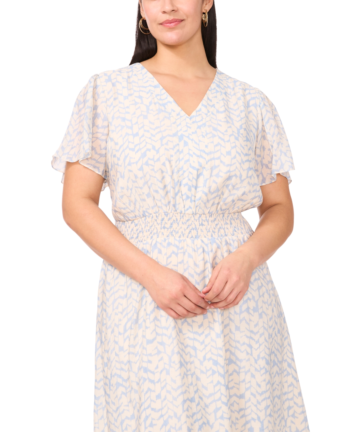 Vince Camuto Plus Size V-neck Flutter-sleeve Midi Dress In Lake Breeze