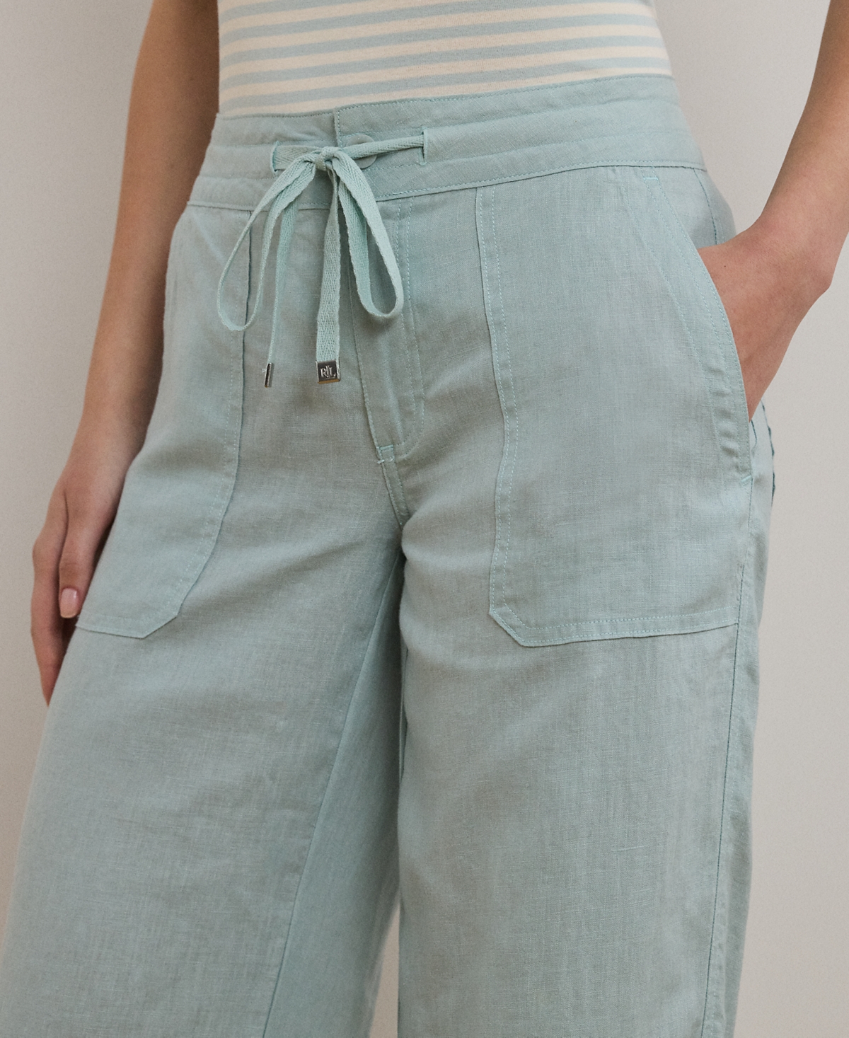 Ralph Lauren Petite Wide-leg Linen Pants In Aqua Pearl