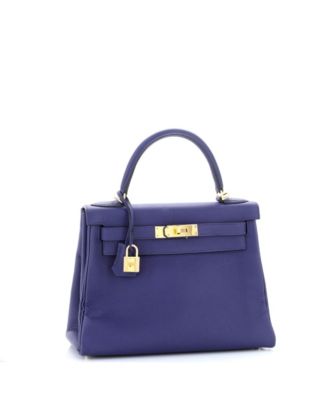 Pre-Owned Hermes Kelly 28 Handbag Blue Togo with Gold Hardware