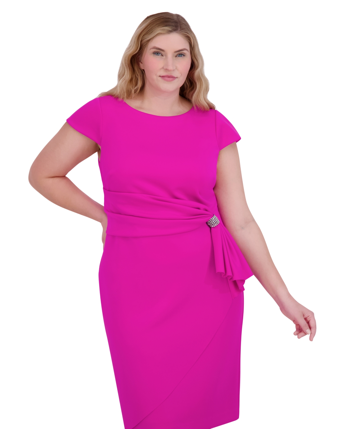 Jessica Howard Plus Size Cap-sleeve Side-knot Dress In Fuchsia