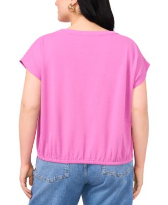 Plus Size Elastic-Hem Cap-Sleeve Top 