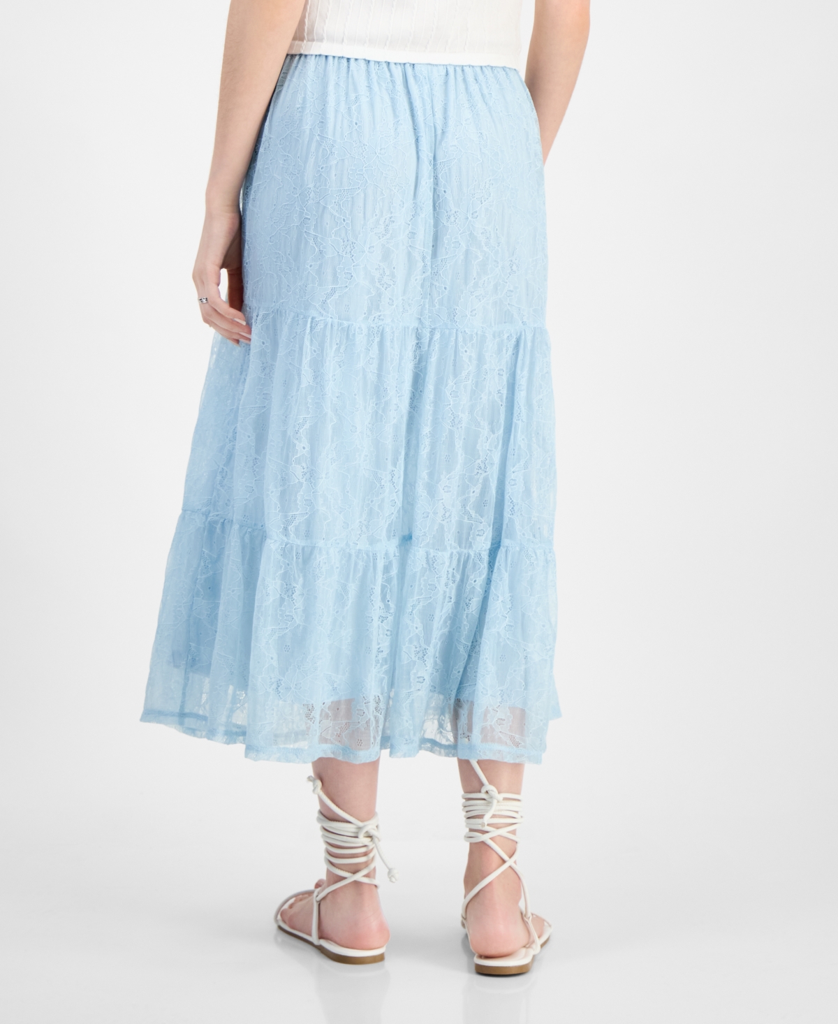 Self Esteem Juniors' Lace Tiered Pull-on Midi Skirt