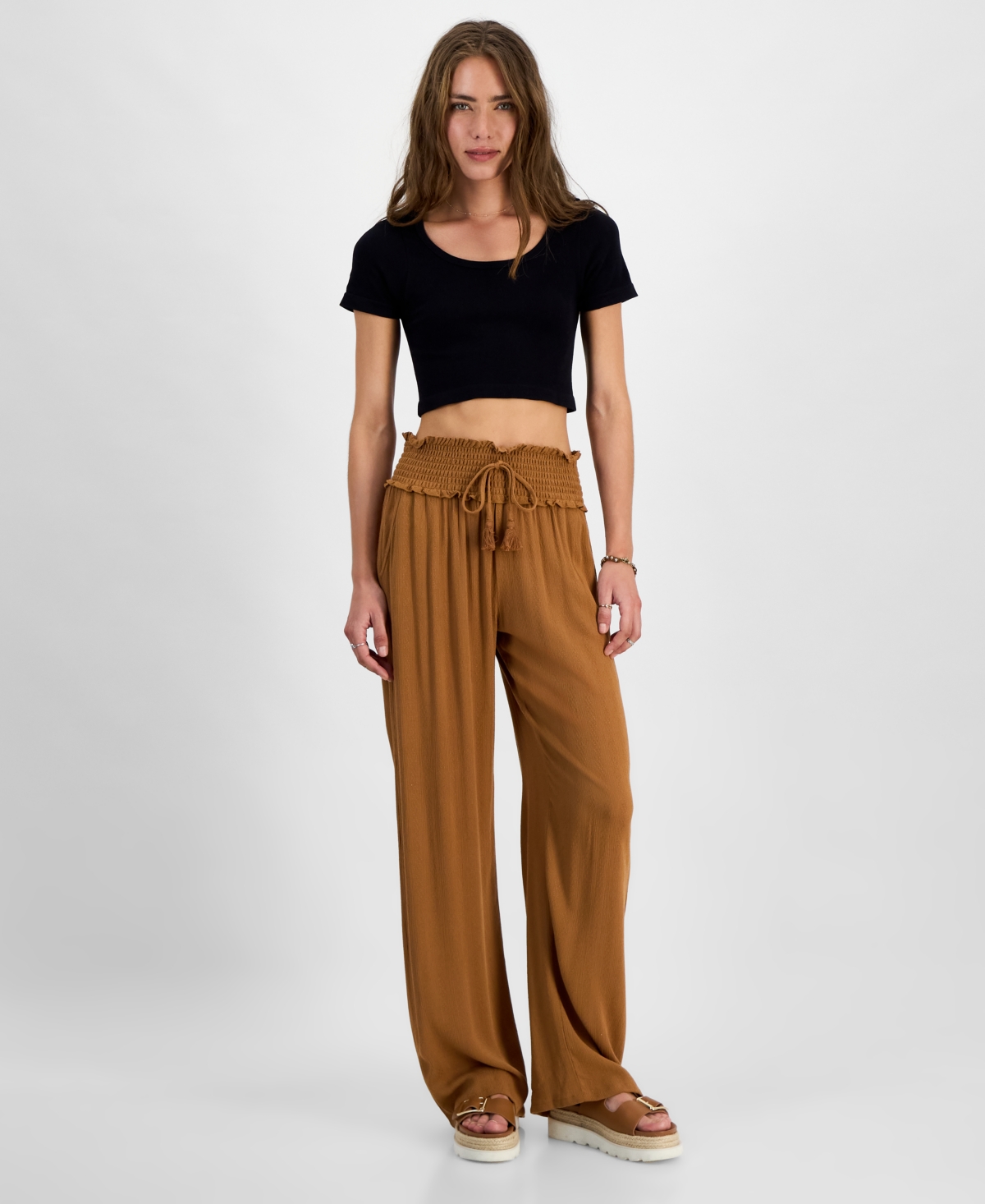 Juniors' Wide-Leg Soft Pants - Tobacco
