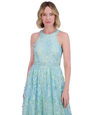 Petite 3D Floral Appliqu&eacute; Halter Gown