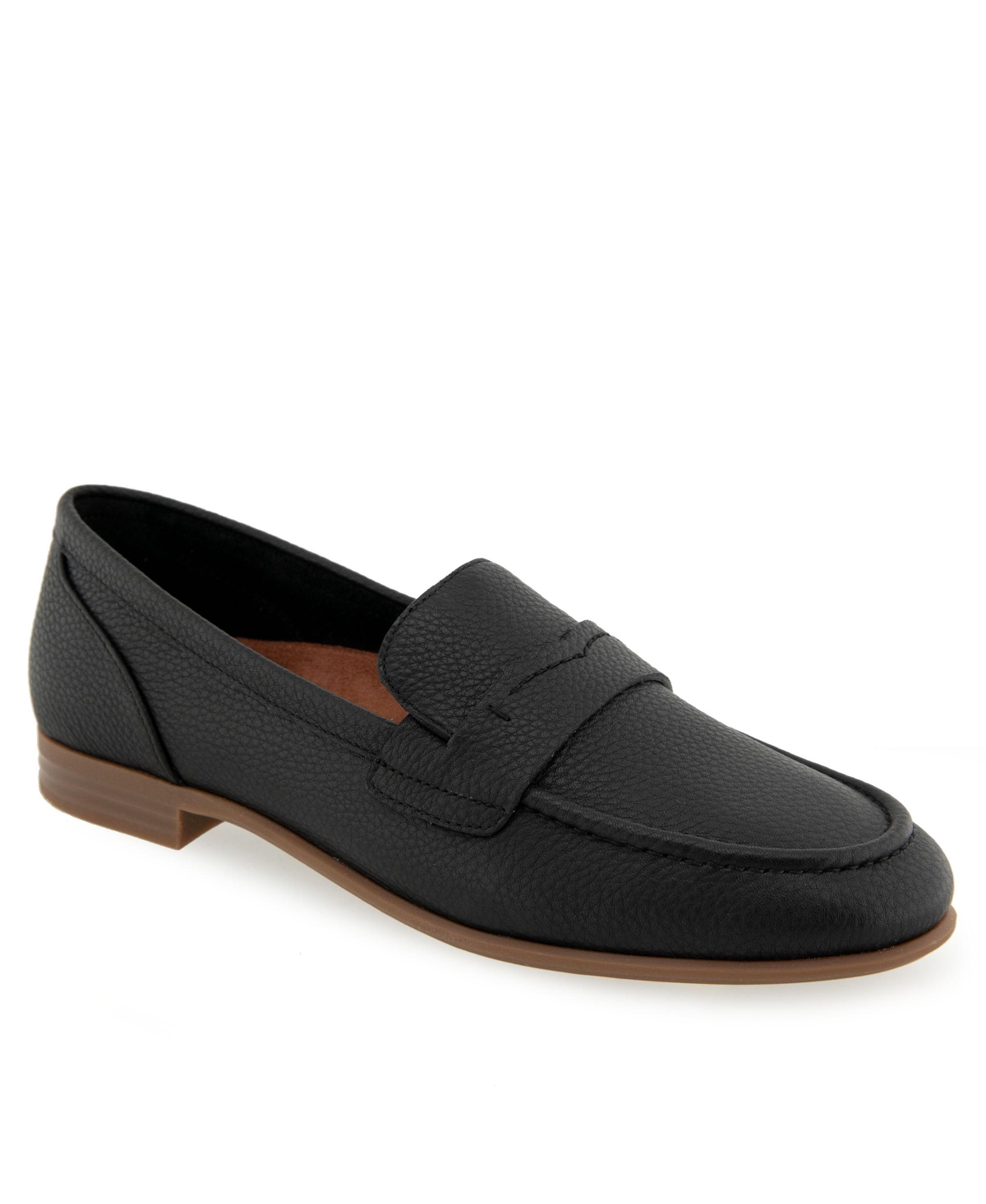 Shop Aerosoles Women's Winona Almond Toe Loafer Flats In Black Pebbled Leather