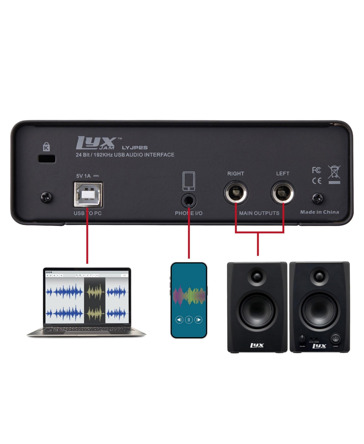 LyxPro 2x2 Usb Audio Interface W/Driver, Software & Shield