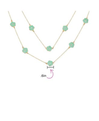 Fashion Enamel Flower Strand Necklace Gold Plated 36 Inch Crystal Accents