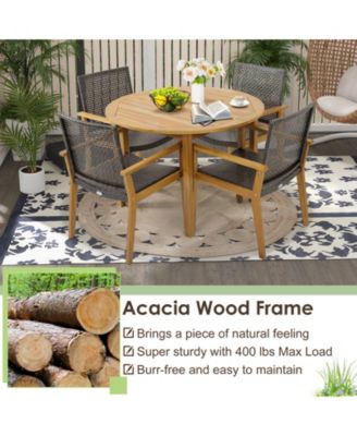 Set of 4 Outdoor Rattan Chairs with Sturdy Acacia Wood Frame for Patio or Garden