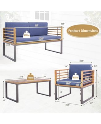 4 Piece Patio Acacia Wood Conversation Set with Soft Seat