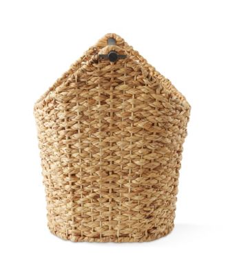 Toilet Paper Roll Holder Storage Basket with Wood Bar - Natural, Woven Water Hyacinth Wicker Bathroom Tissue Storage Organizer