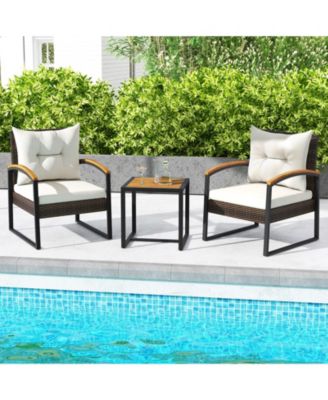 3 Piece Patio Conversation Set with Solid Acacia Wood  Armrests and Tabletop