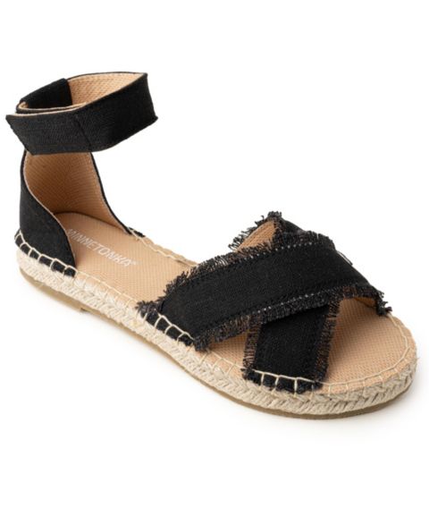 Женские сандалии Minnetonka Pemma Ankle Strap Espadrille, цвет: Чёрный льняной