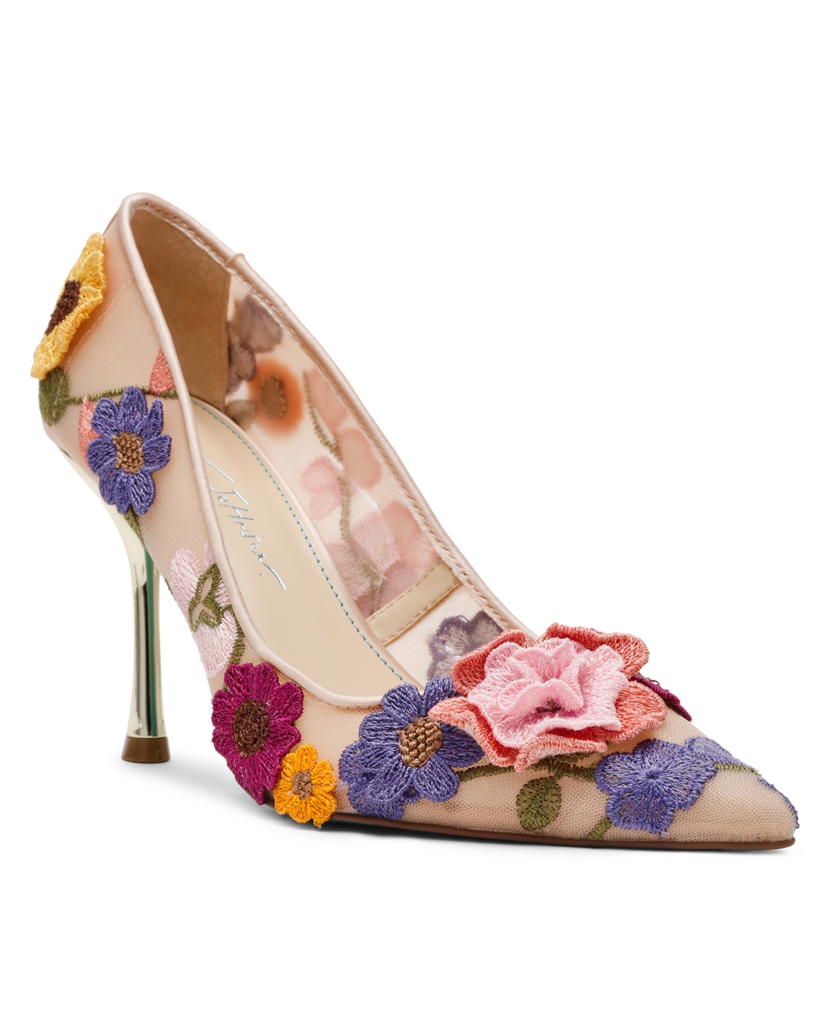 Shop Betsey Johnson Women's Aimey Floral Applique Mesh Pumps In Nude Floral