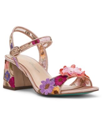 Betsey Johnson Women's Blare Floral Applique Block Heel Sandals