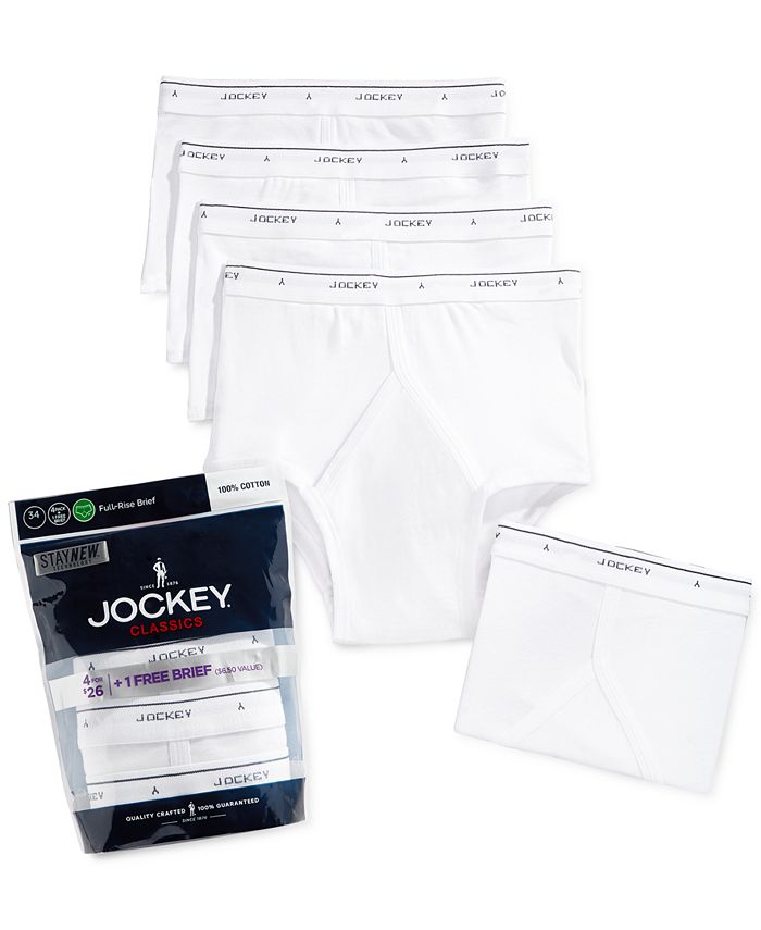 Jockey Men's 4-Pack Cotton Full Rise Briefs +1 Bonus Pair - Macy's