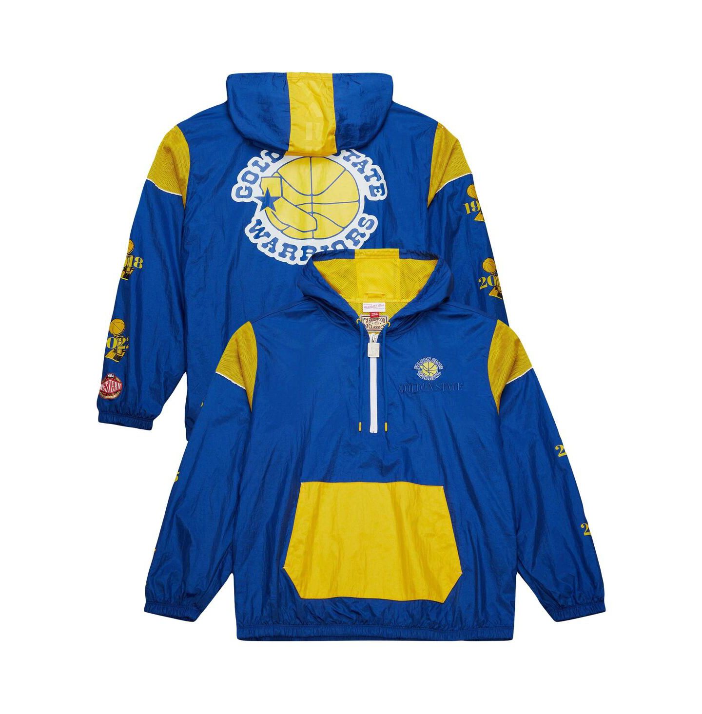 Куртка Mitchell & Ness Royal Golden State Warriors Hardwood Classics Team OG 3.0 Anorak Half-Zip Windbreaker — фото 1