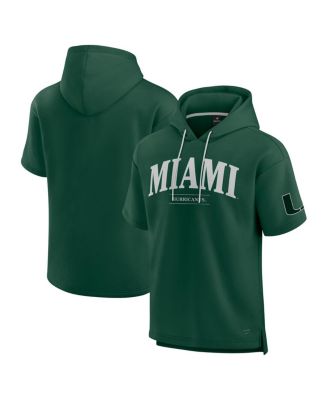 Fanatics - Men's Green Miami Hurricanes Ready Short Sleeve Pullover Hoodie