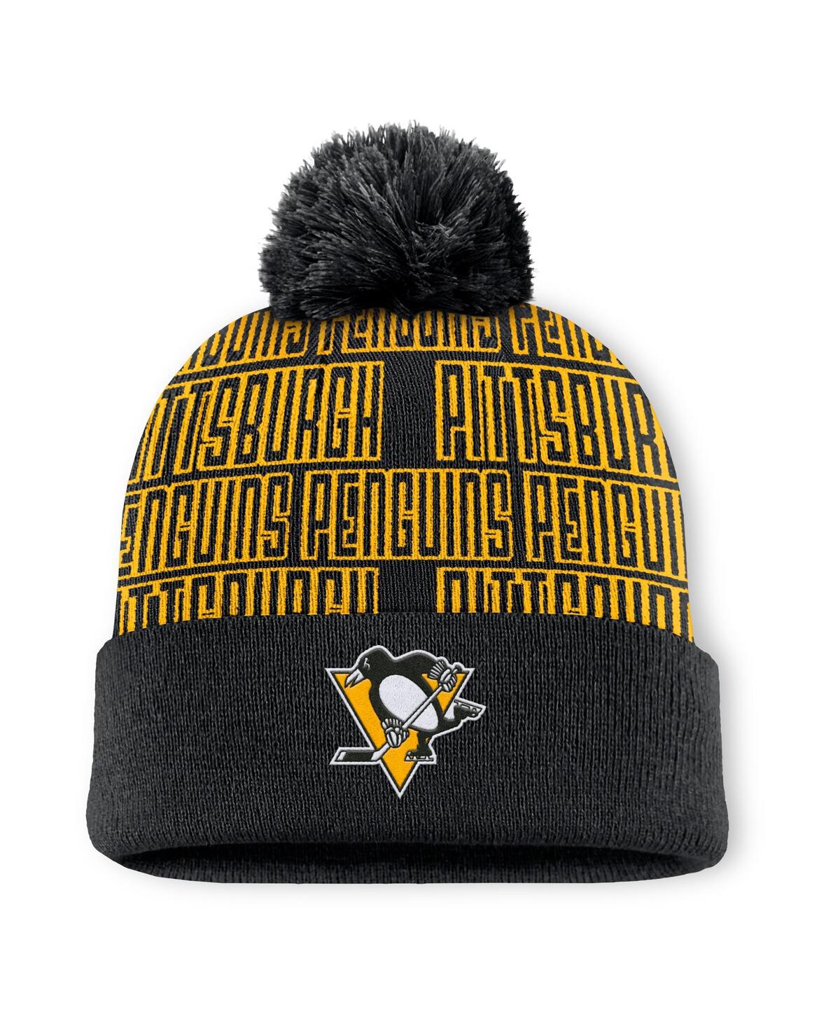 Fanatics Men's Black Pittsburgh Penguins Fundamental Empty Net Cuffed Knit Hat With Pom In Black