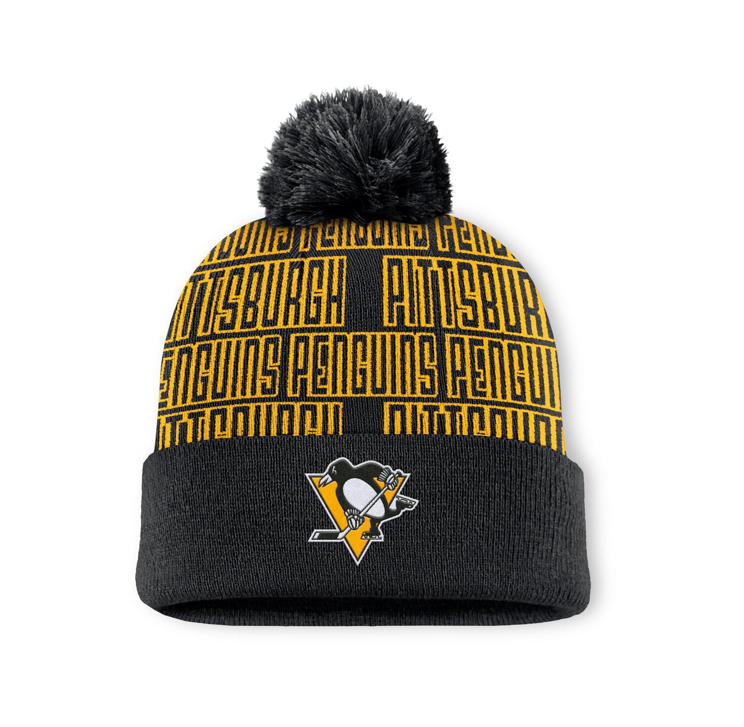 Men's Black Pittsburgh Penguins Fundamental Empty Net Cuffed Knit Hat with Pom