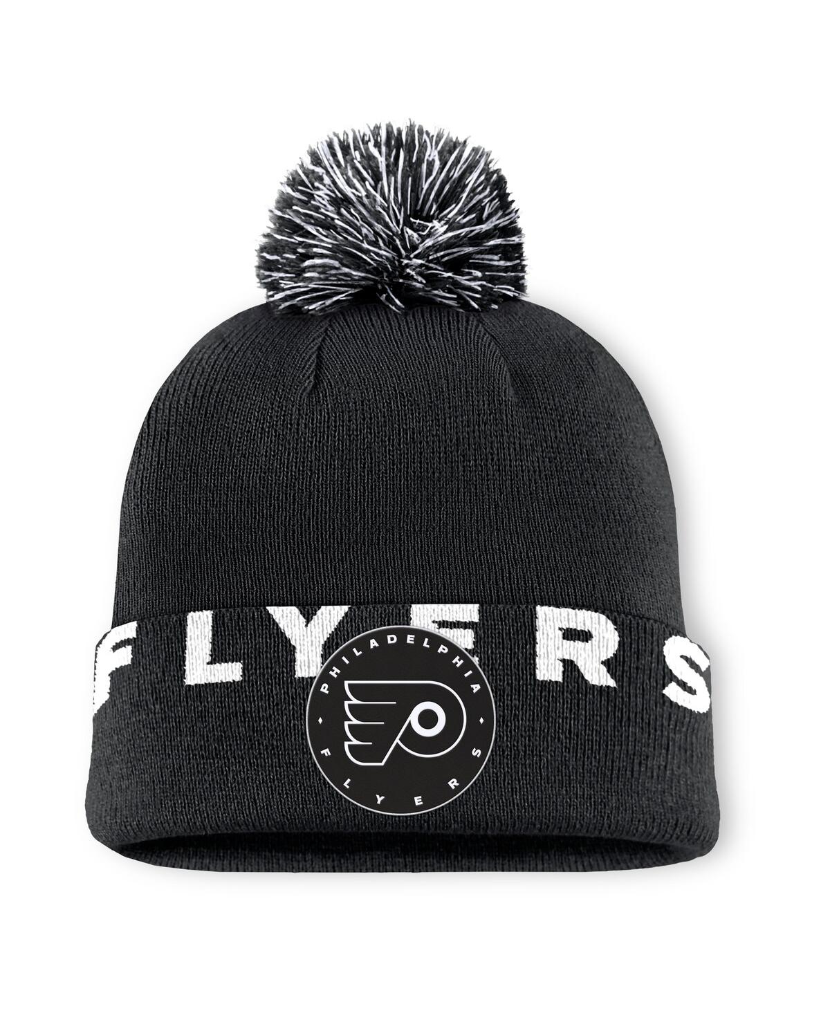 Fanatics Men's Black Philadelphia Flyers Fundamental High Stick Cuffed Knit Hat With Pom In Black