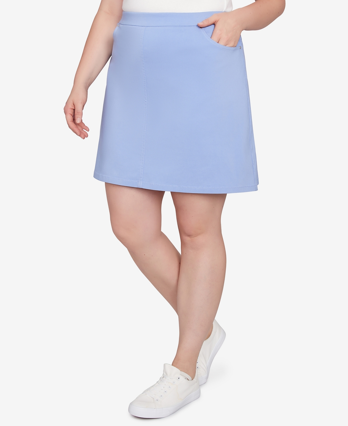 Hearts Of Palm Plus Size Making Waves Solid Tech Stretch Pull On Skort In Light Blue