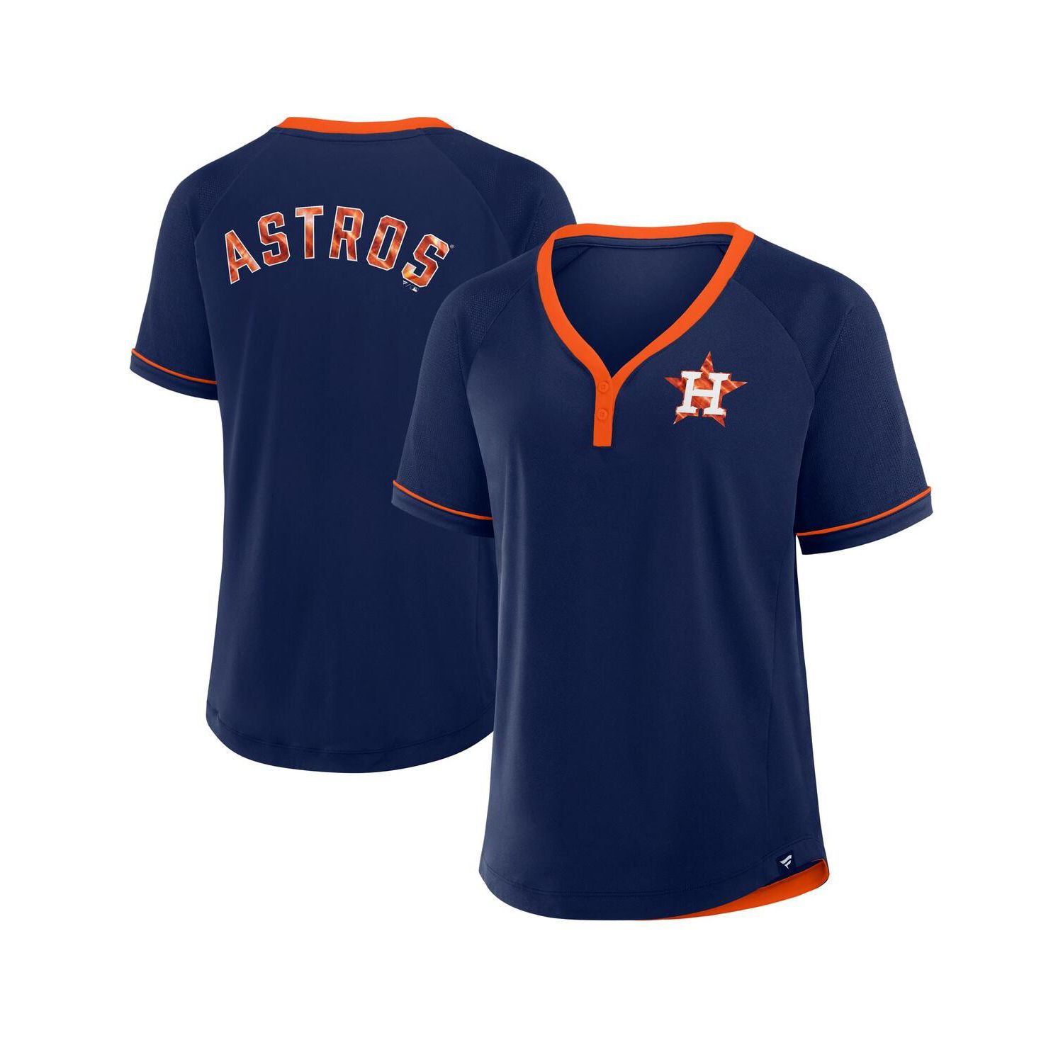 Women's Navy Houston Astros League Diva Star Raglan V-Neck T-Shirt
