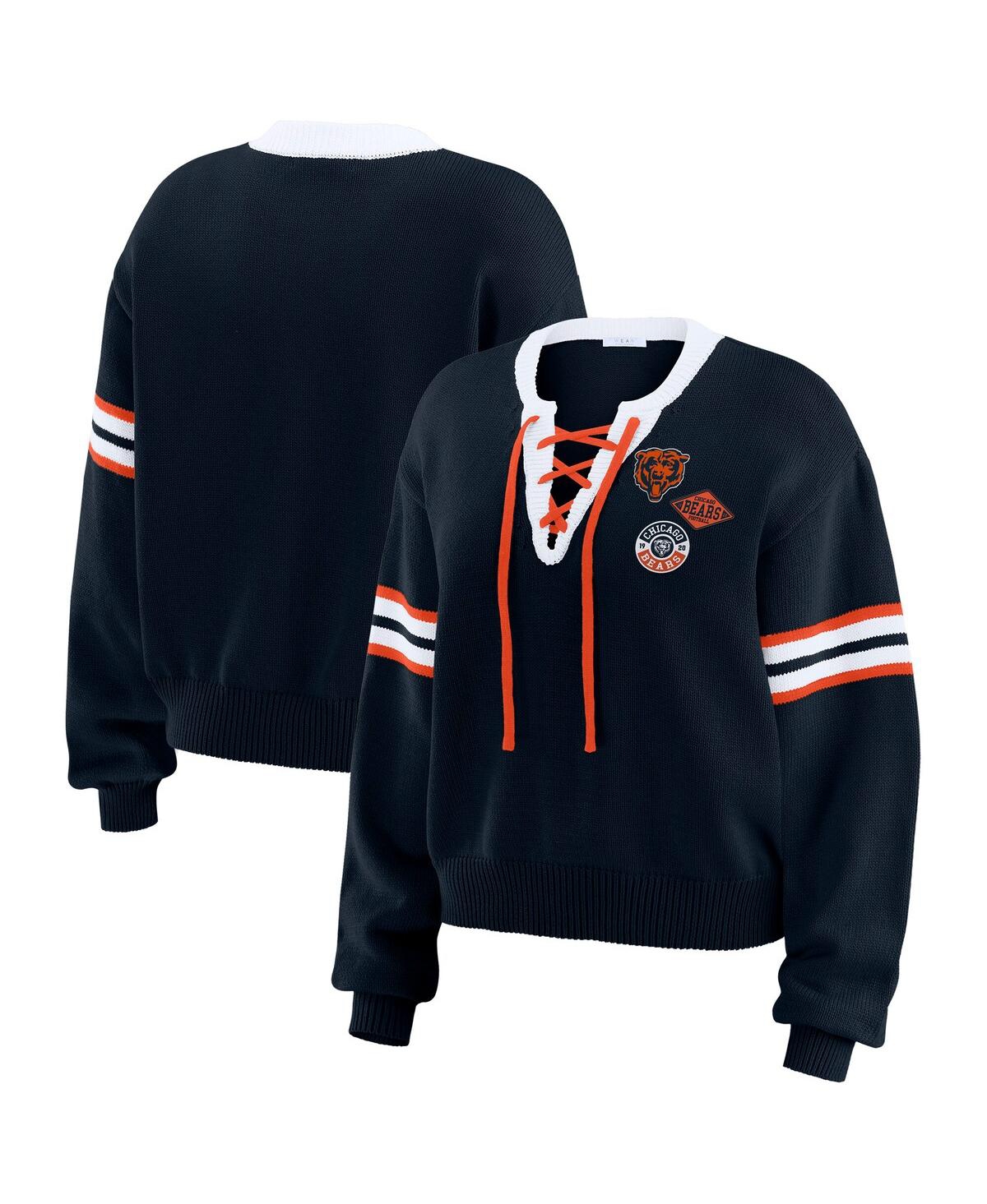 Wear by Erin Andrews Women's Navy Chicago Bears Lace-Up Sweater - Navy