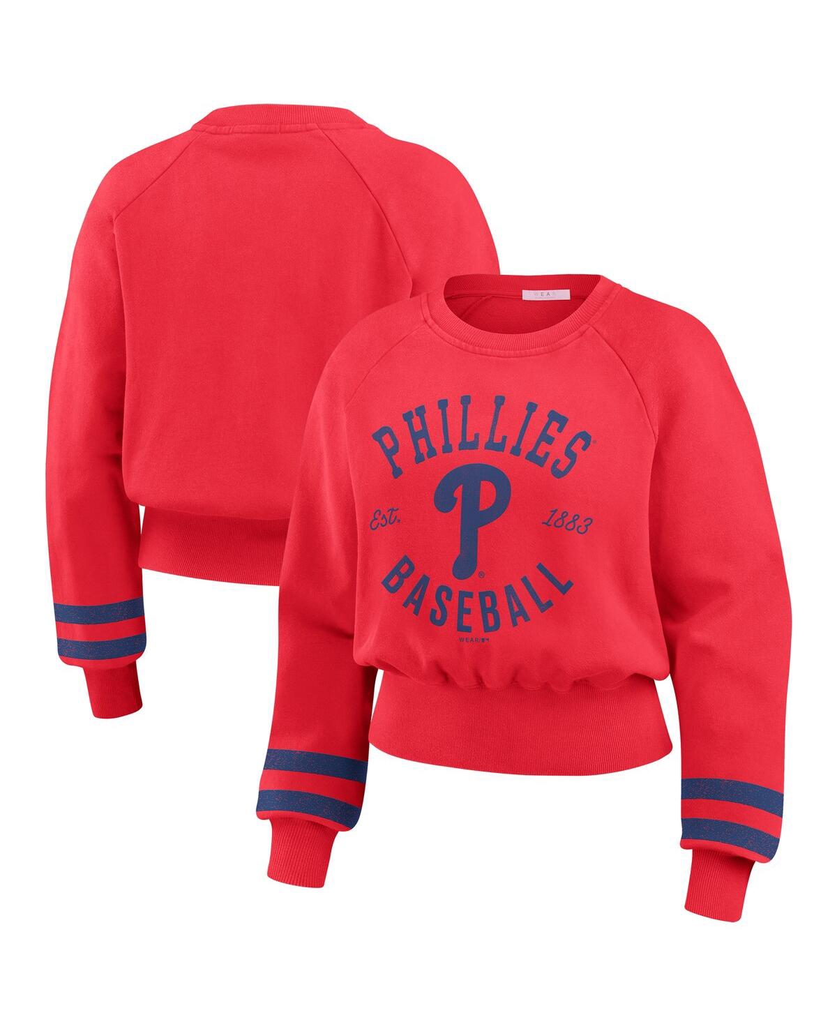 Women's Red Philadelphia Phillies Vintage Washed Cropped Pullover Sweatshirt - Red