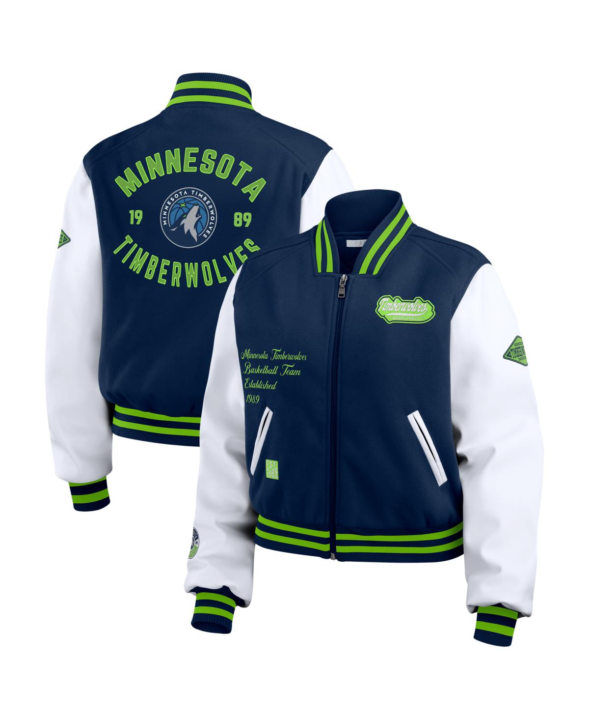 Women's Navy/White Minnesota Timberwolves Cropped Varsity Full-Zip Jacket - Navy, White