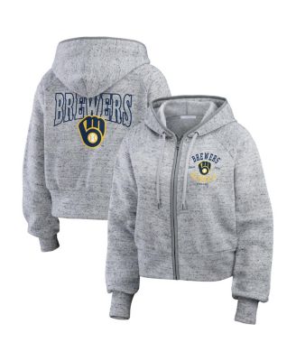 WEAR by Erin Andrews - Women's Heather Gray Milwaukee Brewers Speckled Fleece Cropped Full-Zip Hoodie