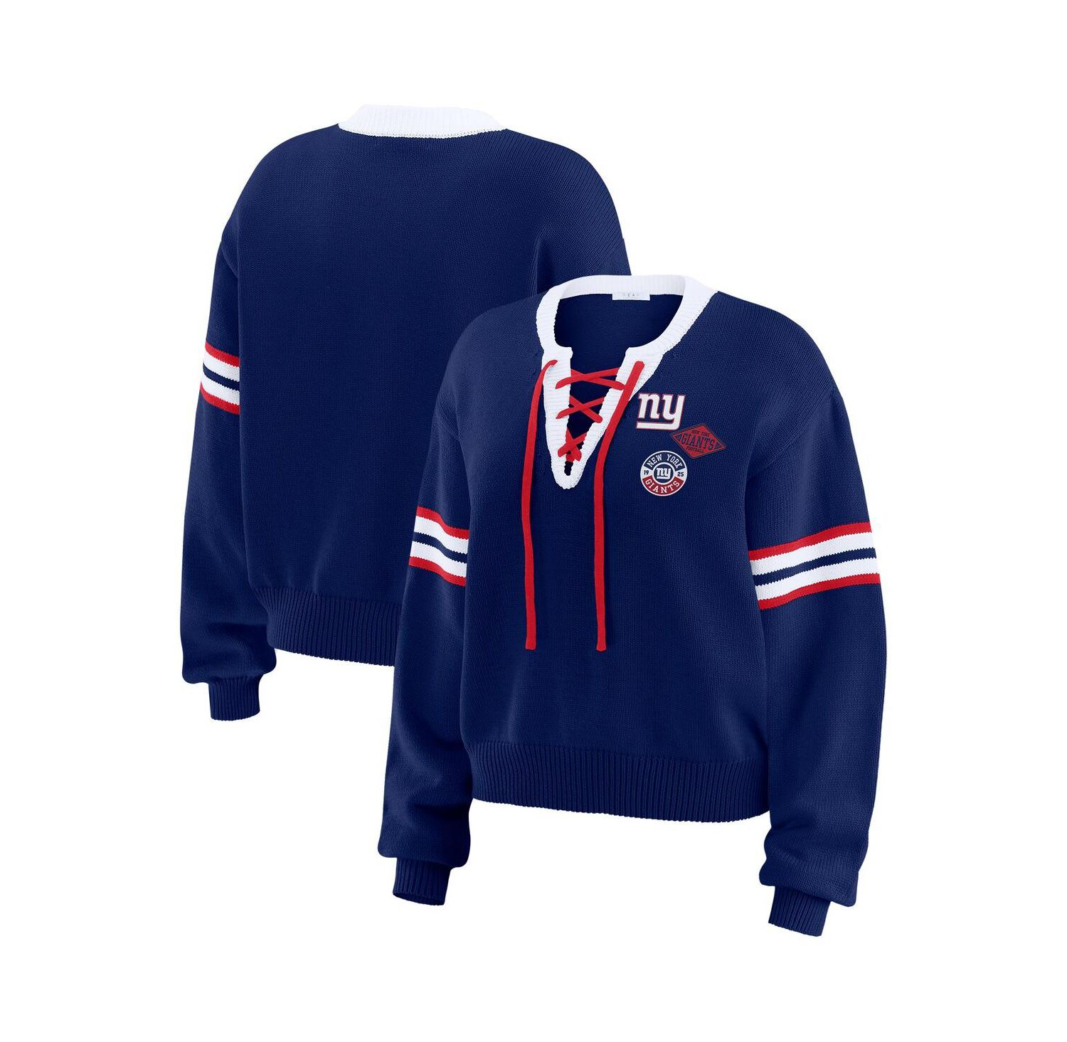 Women's Royal New York Giants Lace-Up Pullover Sweatshirt