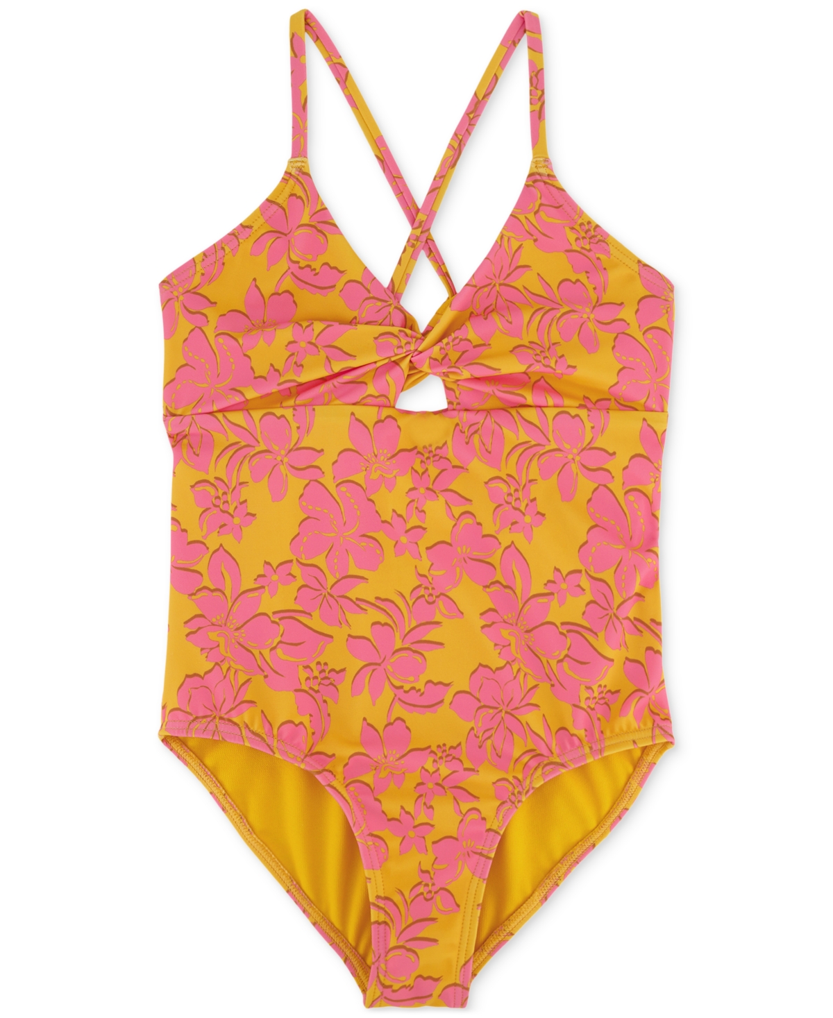 Roxy Big Girls Island Time Twist-front One-piece Swimsuit In Golden Rays
