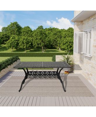 59 Inches Cast Aluminium Outdoor Dining Table Patio Rectangular Dining Table with Umbrella Hole Patio Bistro Table for Backyard Garden Patio, Antique Bronze