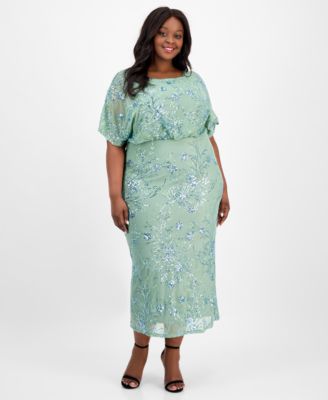 SL Fashions - Plus Size Round-Neck Blouson Sequin Dress