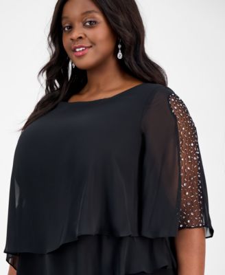Plus Size Tier-Cape Embellished Jumpsuit 