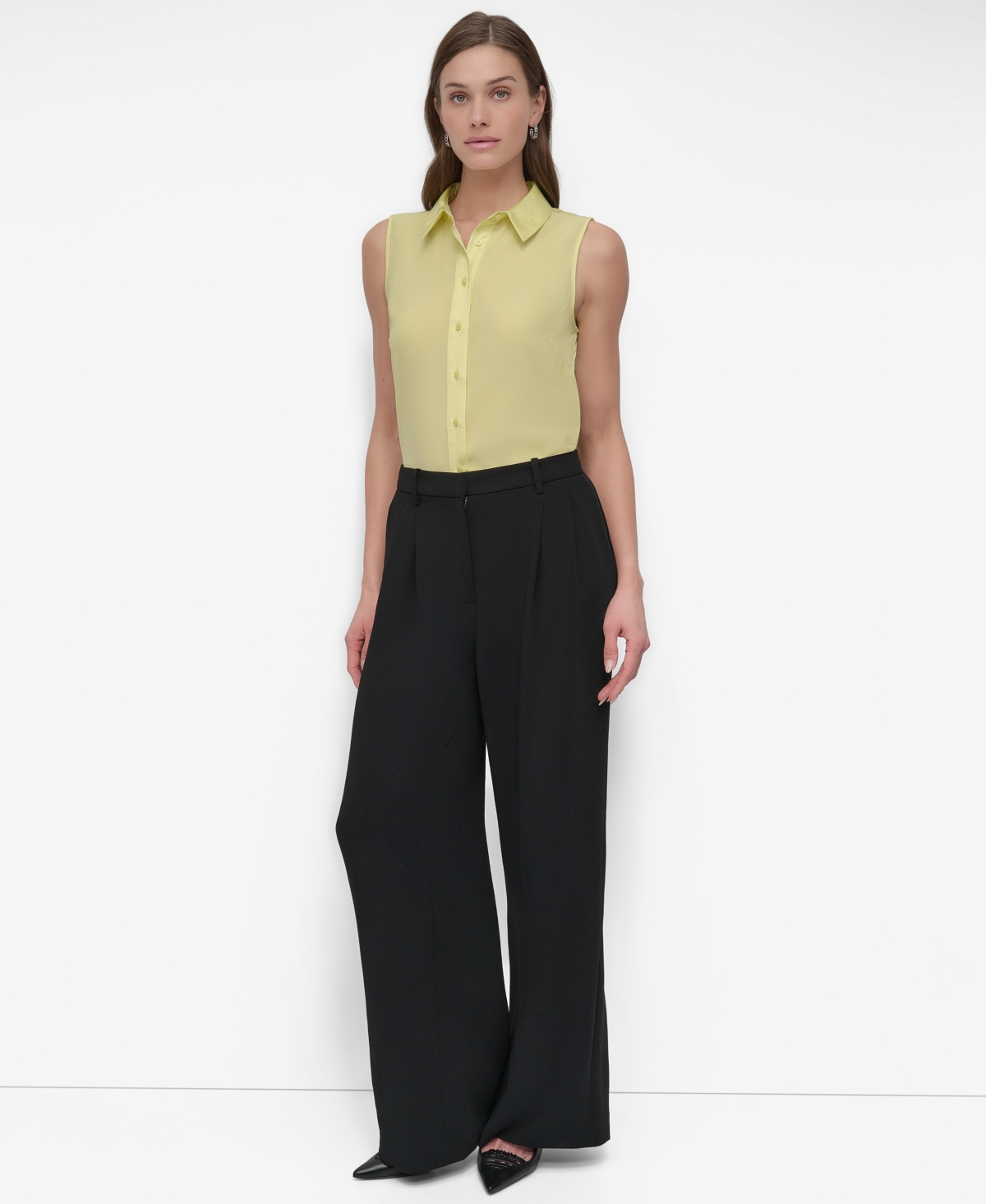 Dkny Women's Sleeveless Button-front Collared Blouse In Light Lemon