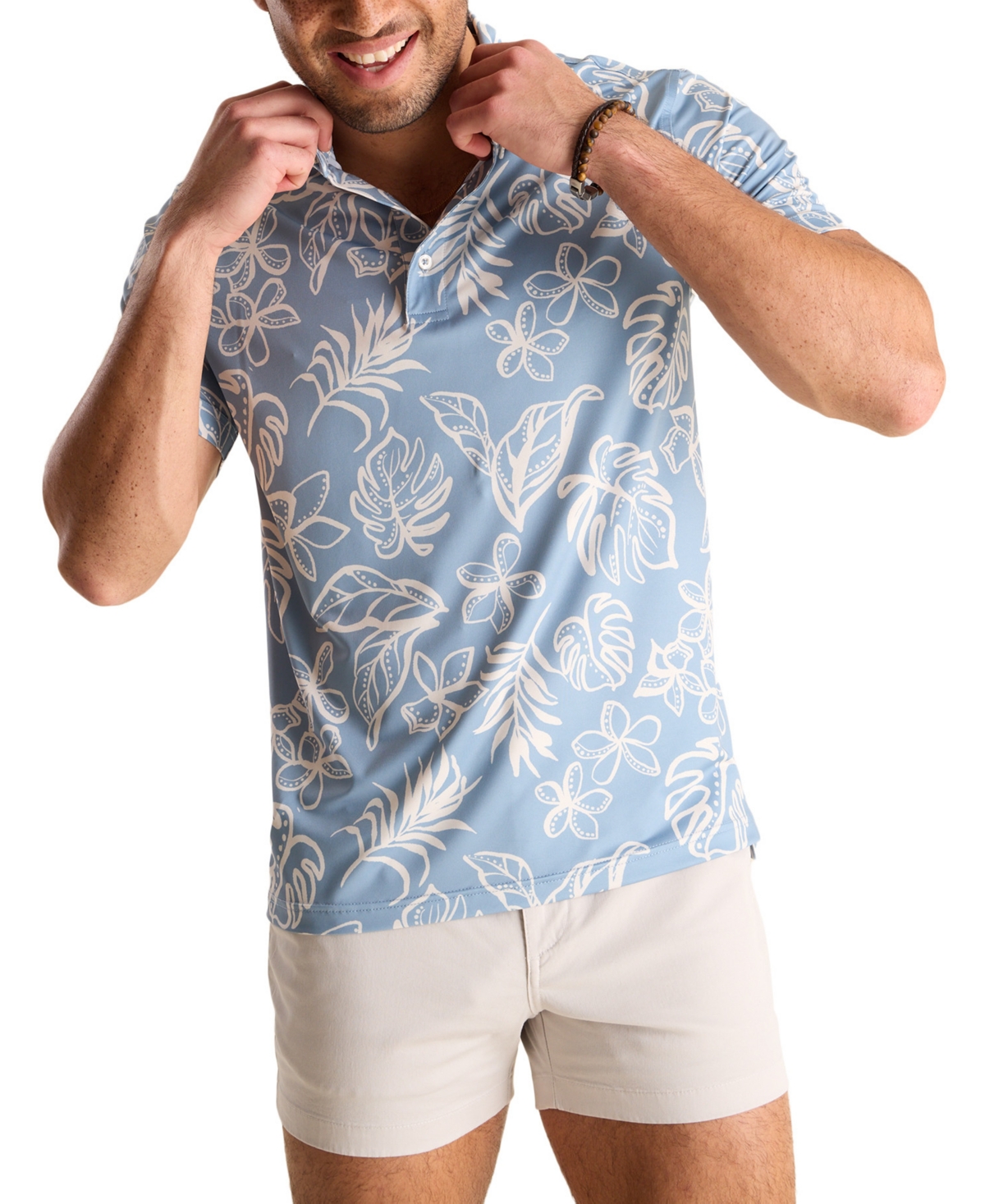 Men's The Better BeLeaf It Short Sleeve Leaf Print Polo Shirt - Dusty Blue