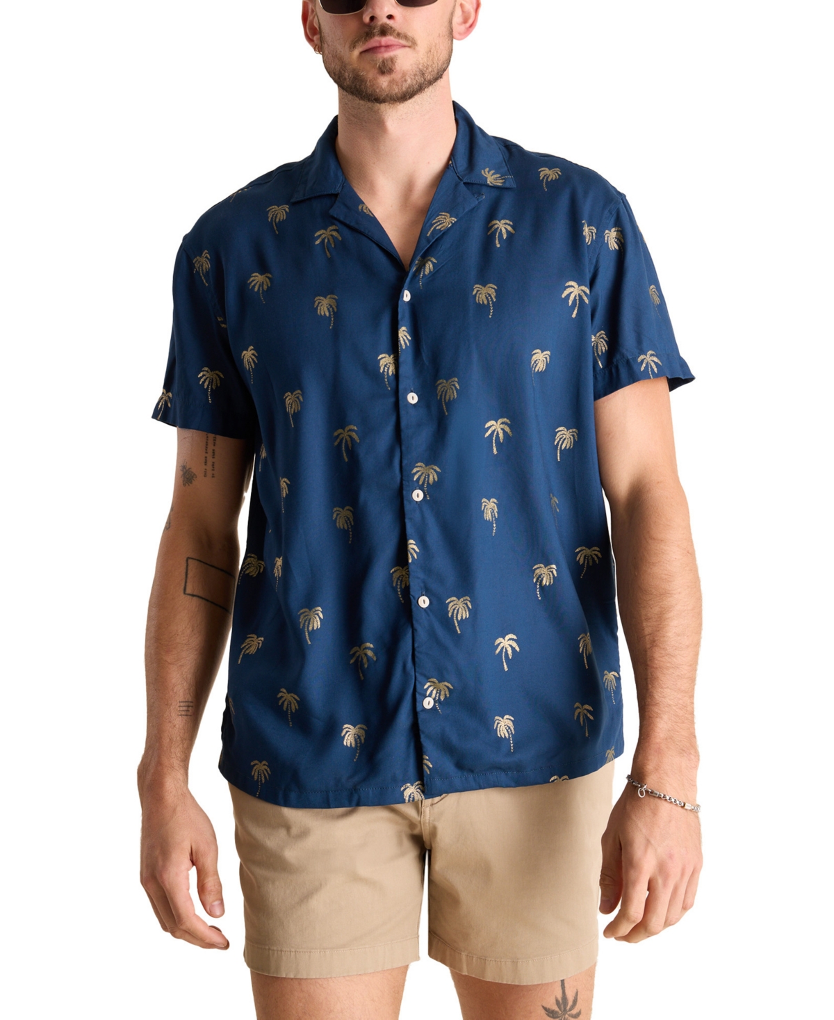 Chubbies Men's The Golden Palm Short Sleeve Palm Tree Print Camp Shirt - Navy