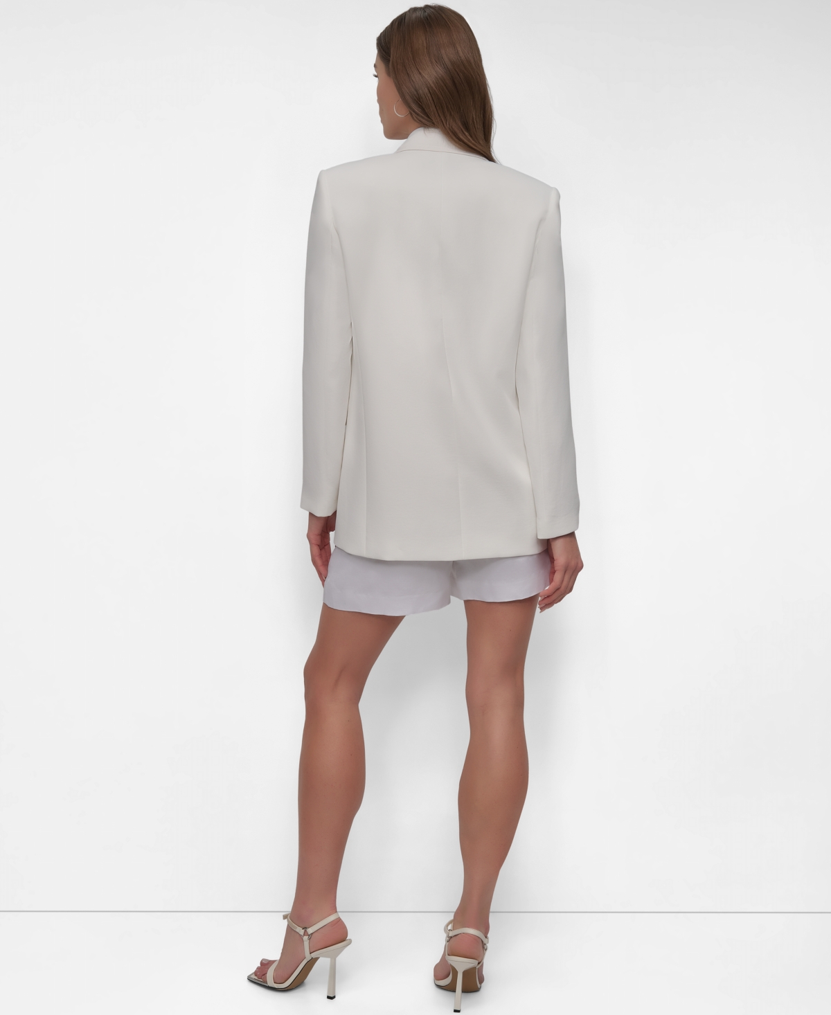 Shop Dkny Women's Notch-collar One-button Logo-patch Blazer In Ivory