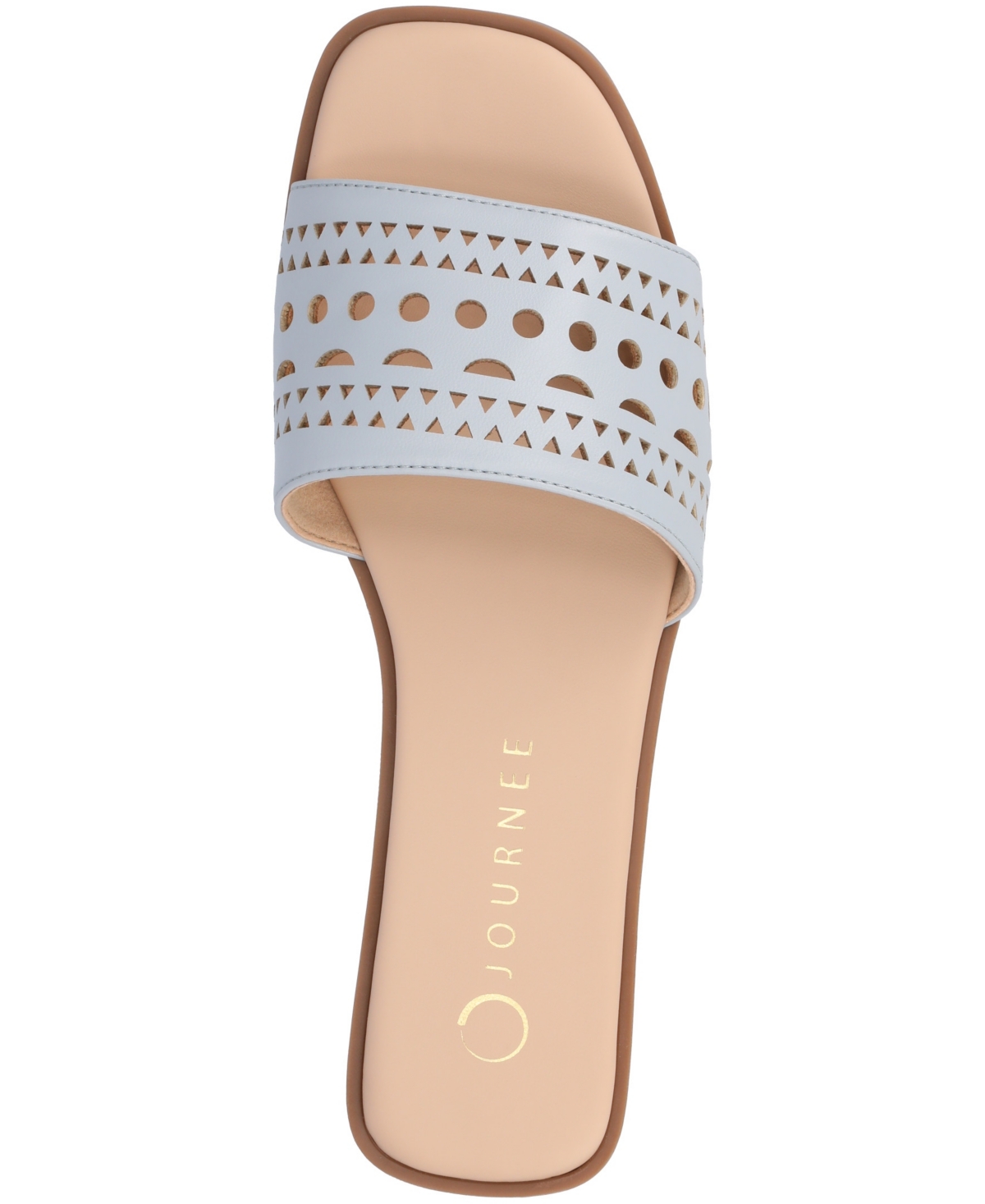 Shop Journee Collection Women's Brodie Perforated Slide Flat Sandals In Blue