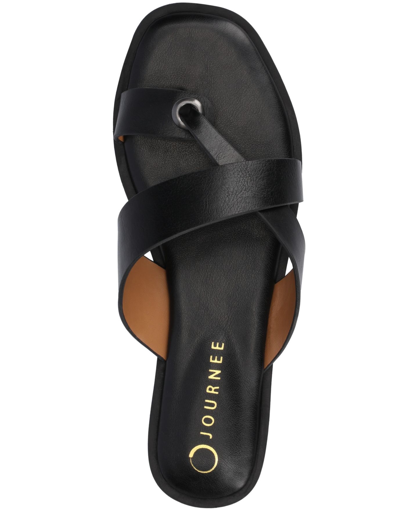 Женские сандалии Journee Collection Prizzie Toe Ring Strappy Flat, цвет: Чёрный — фото 5