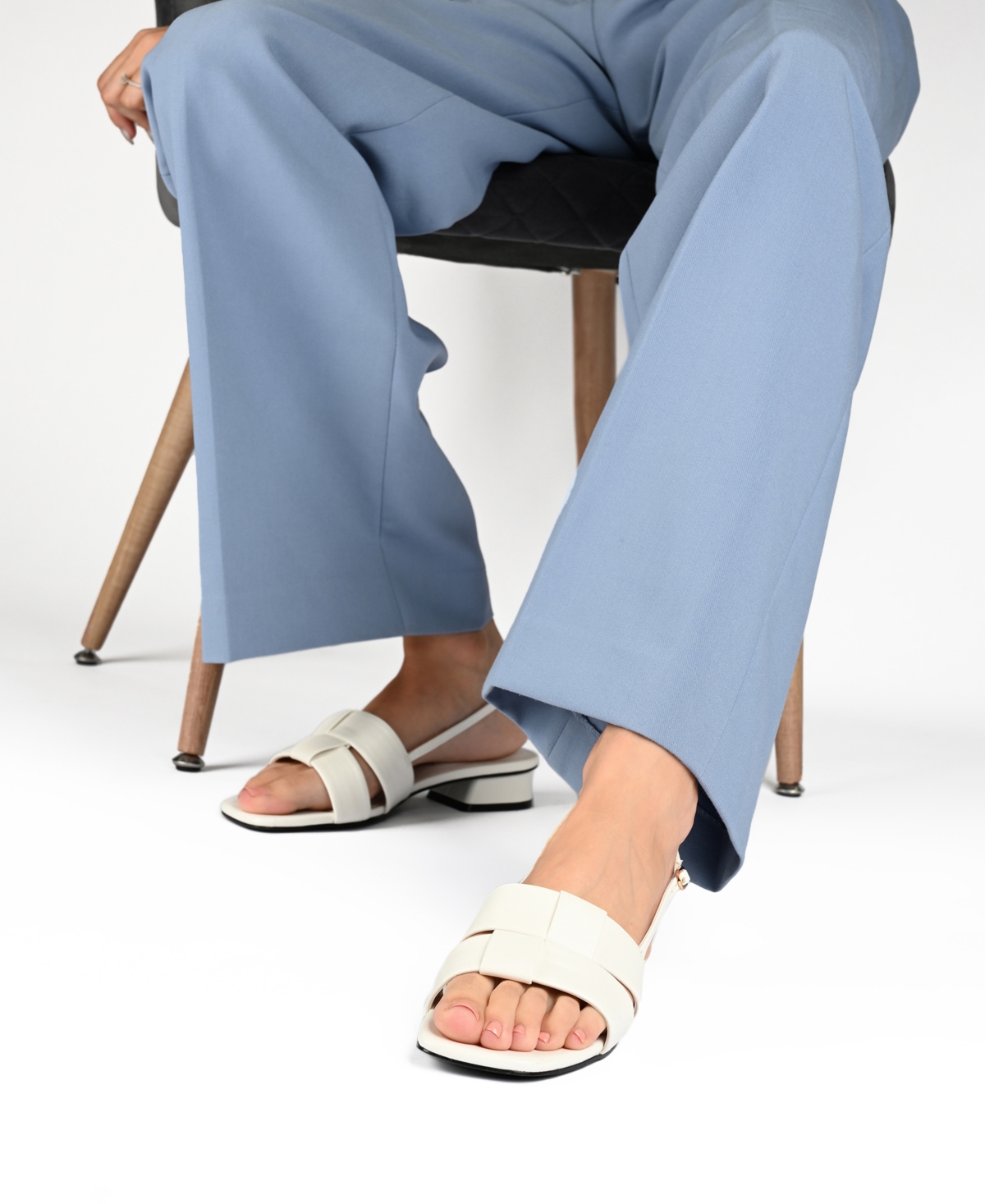 Journee Collection Women's Tabatha Block Heel Slingback Flat Sandals In White