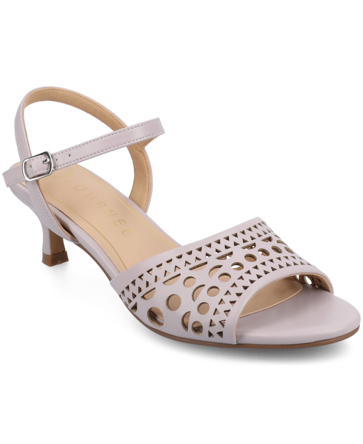 Shop Journee Collection Women's Jessly Perforated Kitten Heel Dress Sandals In Lilac