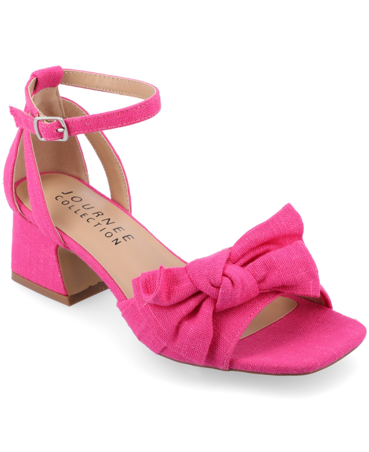 Journee Collection Zevi Bow Block Heel Sandal In Hot Pink