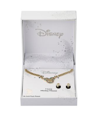 Multi Color Crystal Mickey Mouse Curb Necklace and Hoop Earring Set