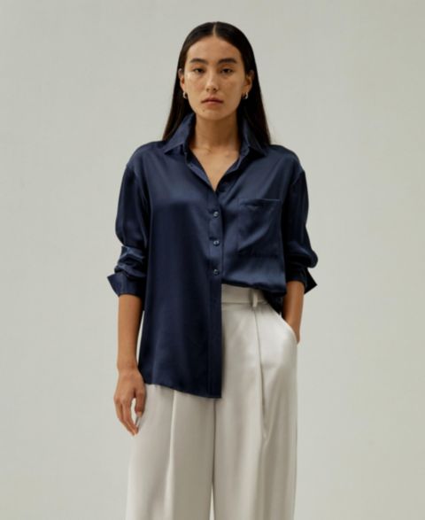 Женская рубашка LILYSILK Casual Spread Collar Silk, цвет: Серый