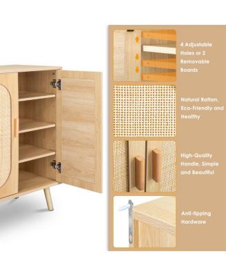 Modern Rattan Shoe Storage Cabinet with 3 Doors and Adjustable Shelves